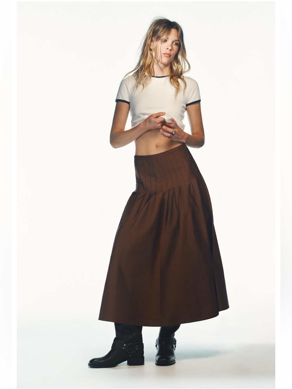 ZARA Brown Pleated Maxi Skirt Size S NwT